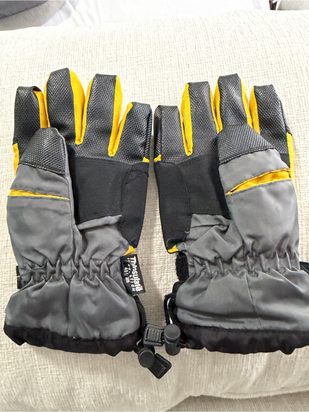 Insulated Winter Ski/Snow Gloves in Gray & Yellow - Picture 2 of 2